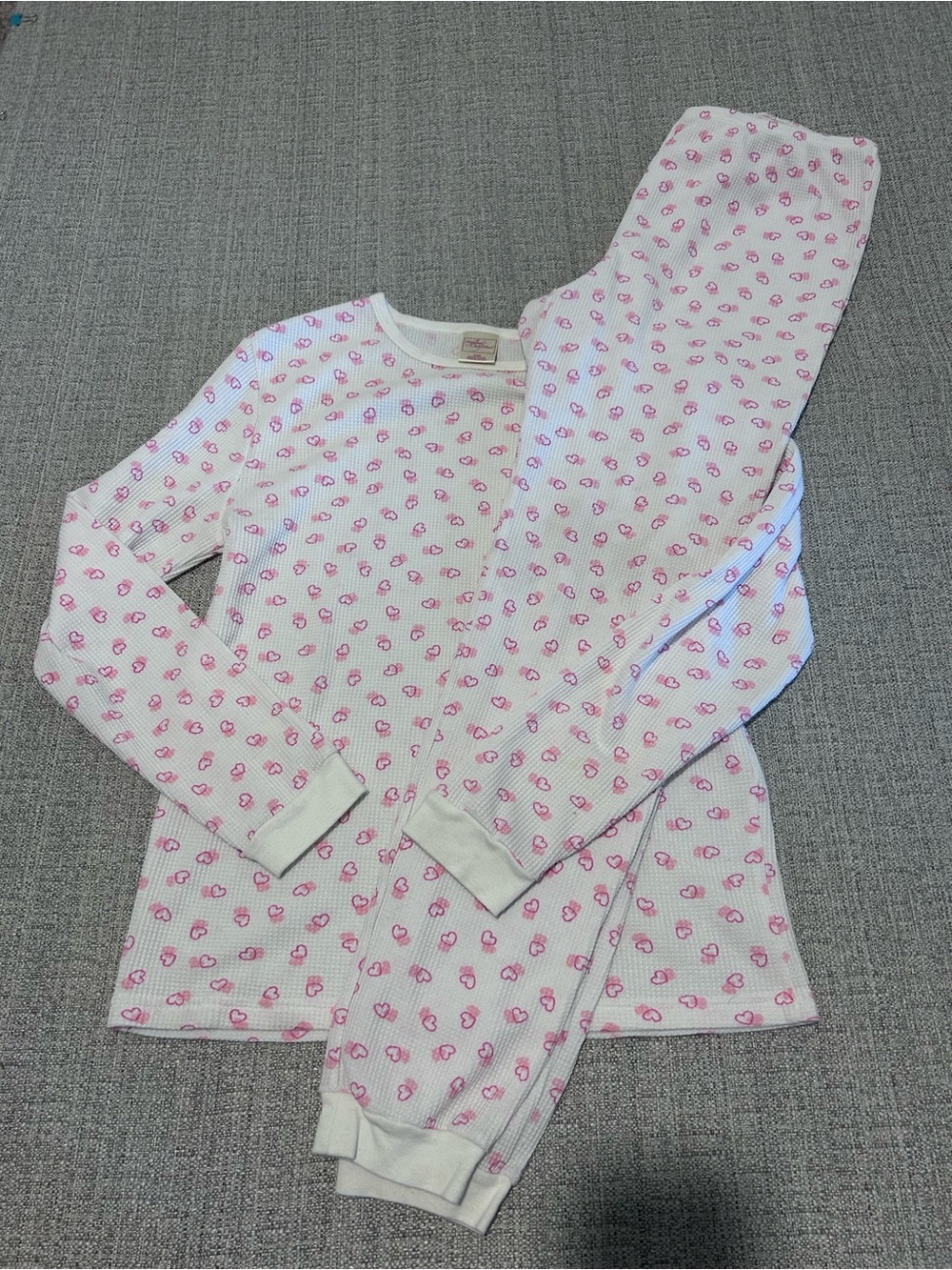 Highland Outfitters White Thermal Pajama Loungewear Pink Heart Print. Size XL